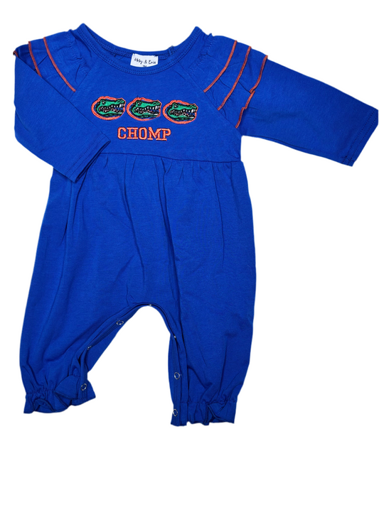 Blue Gator Embroidery Girl Romper