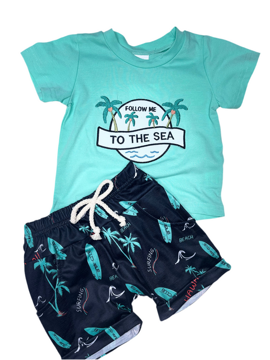 To The Sea Surfboard Embroidered Set