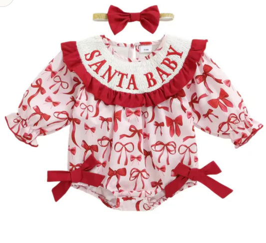 Ribbon Christmas Smocked Romper
