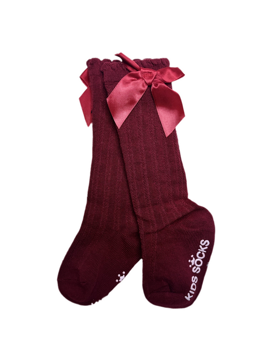 Bow Ribbed Socks | Red