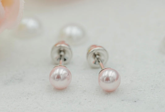 Pink Pearl Screw Back Earrings