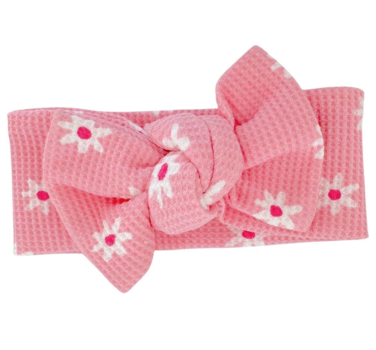Pink Flower Organic Waffle Knot Bow