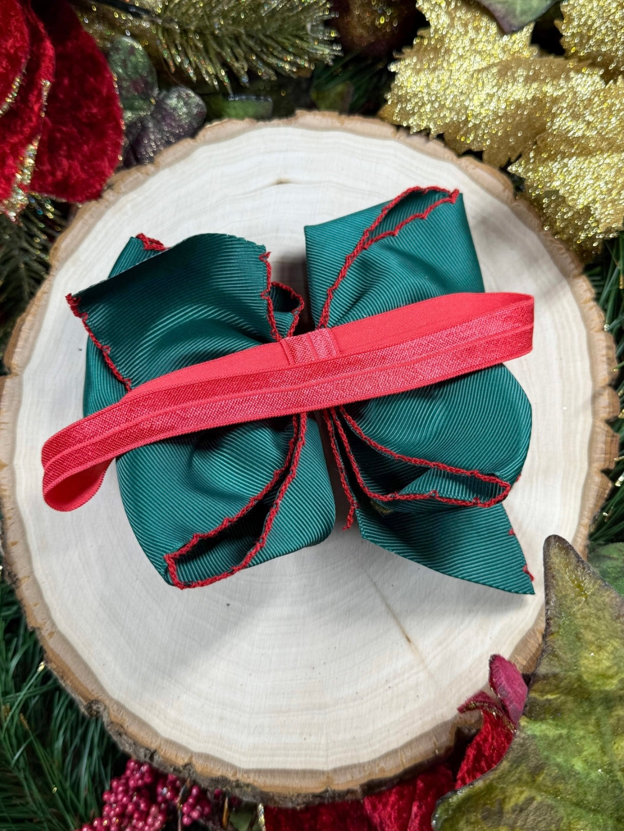 Gingerbread Embroidered Moon Stitch Bow Headband