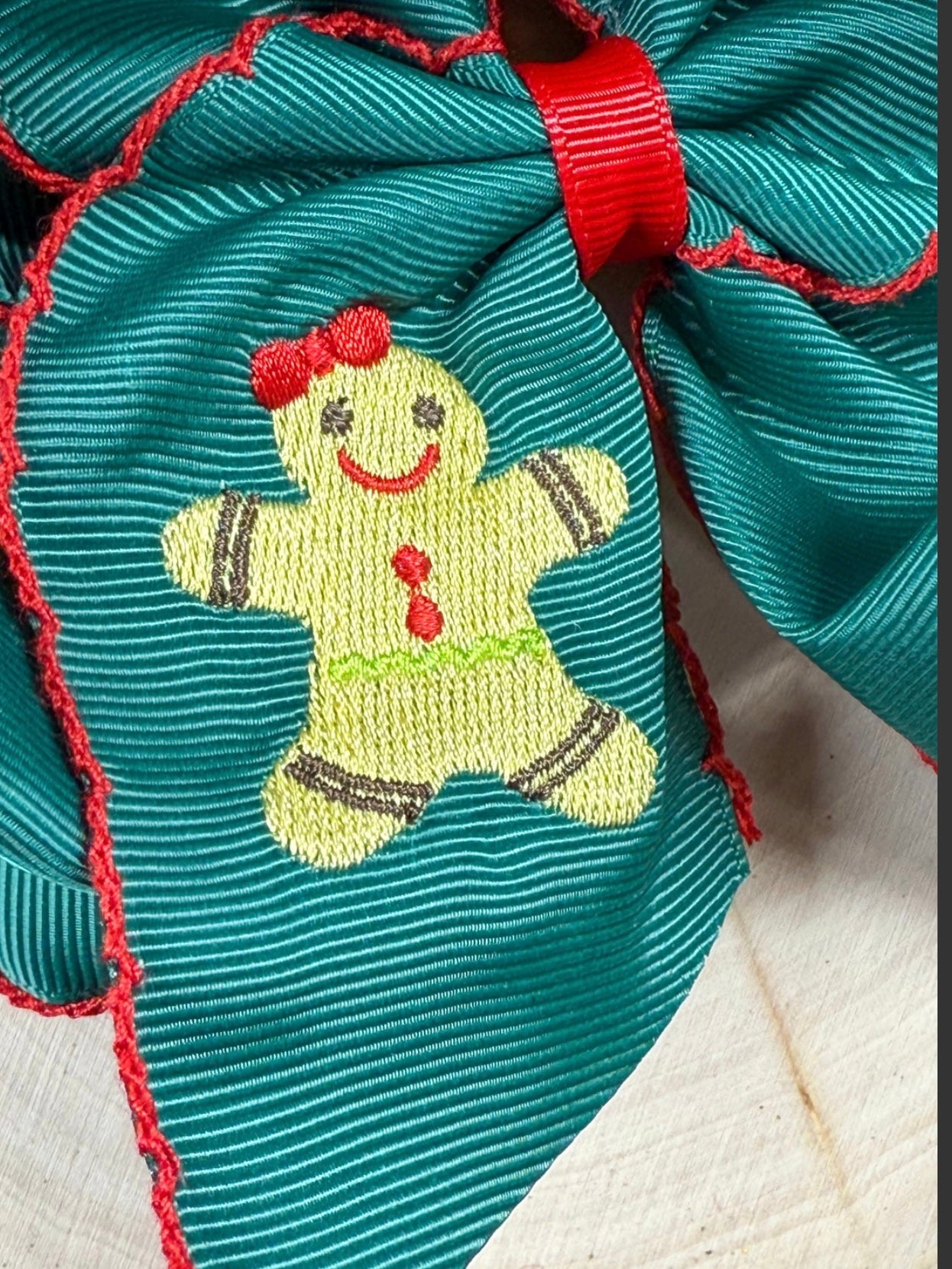 Gingerbread Embroidered Moon Stitch Bow Headband