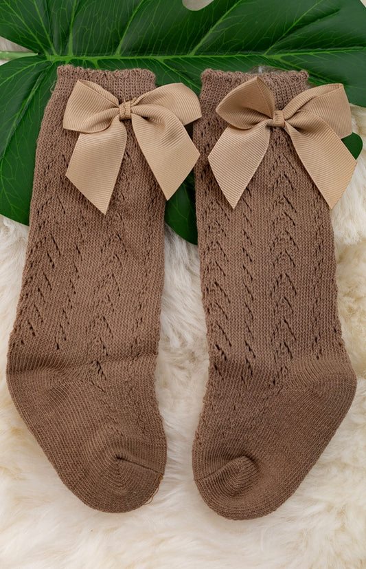 Brown - Knee High Baby Socks w/Bow
