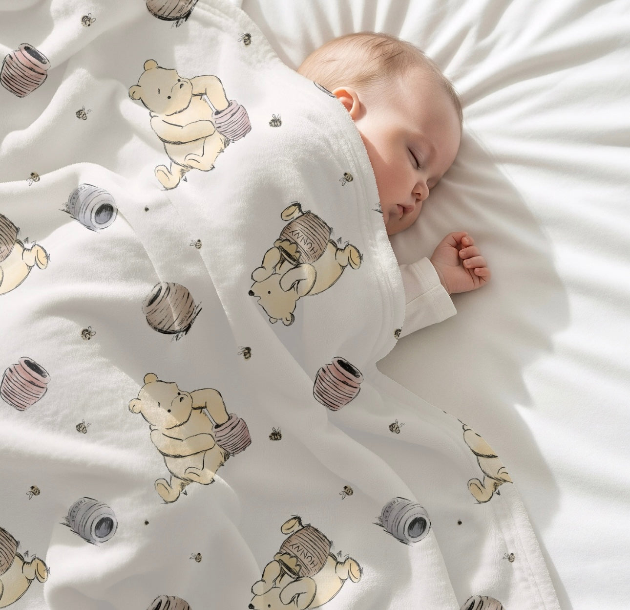 Unisex Baby White Soft Velveteen Honey Pot Blanket 30X40