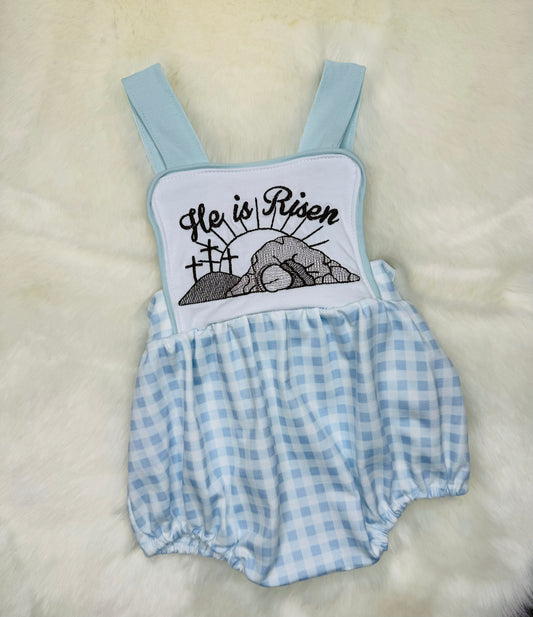 He Is Risen Embroidery Boys Romper