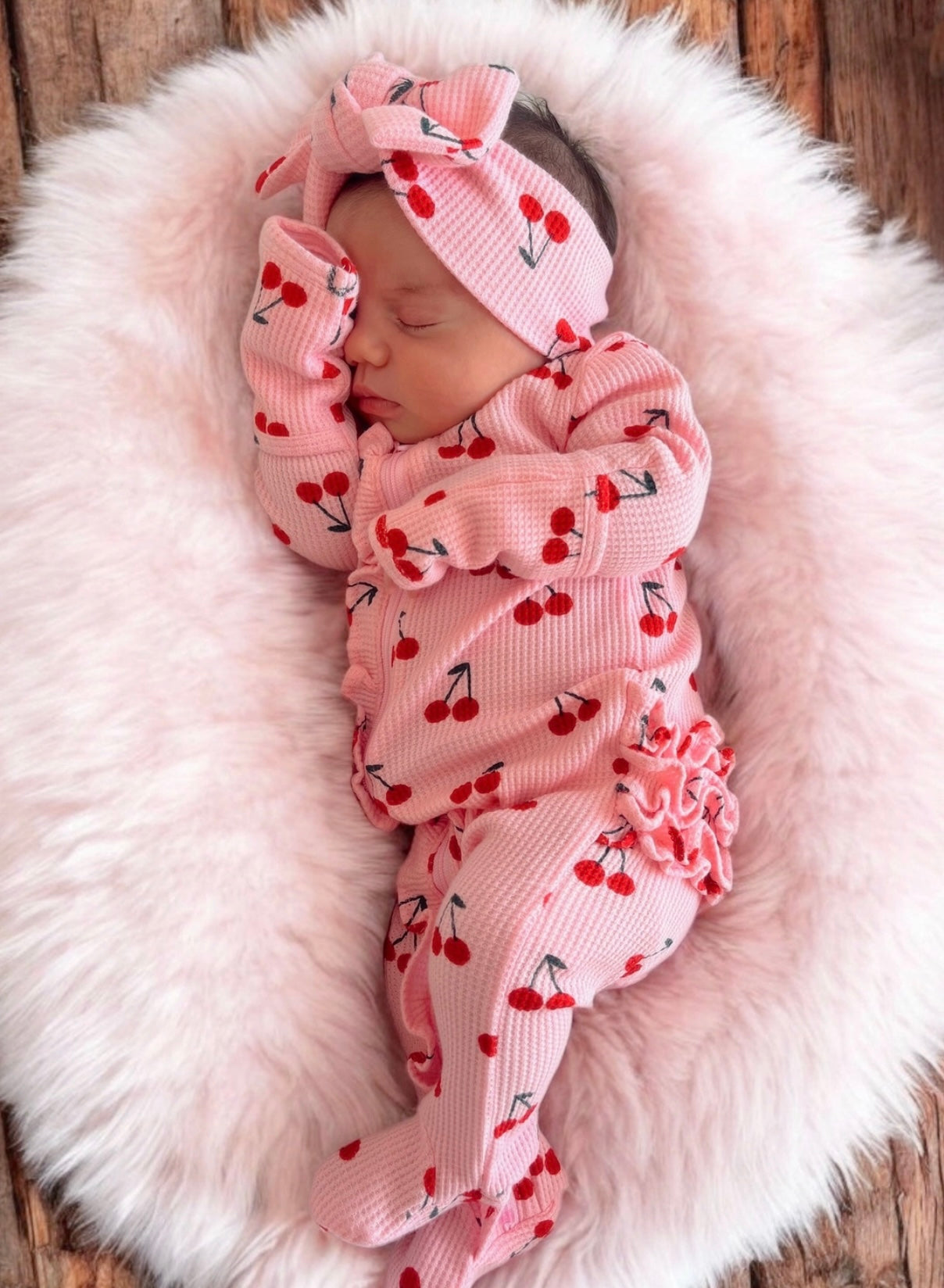 Pink Cherries Organic Waffle 2-Way Zip Footie