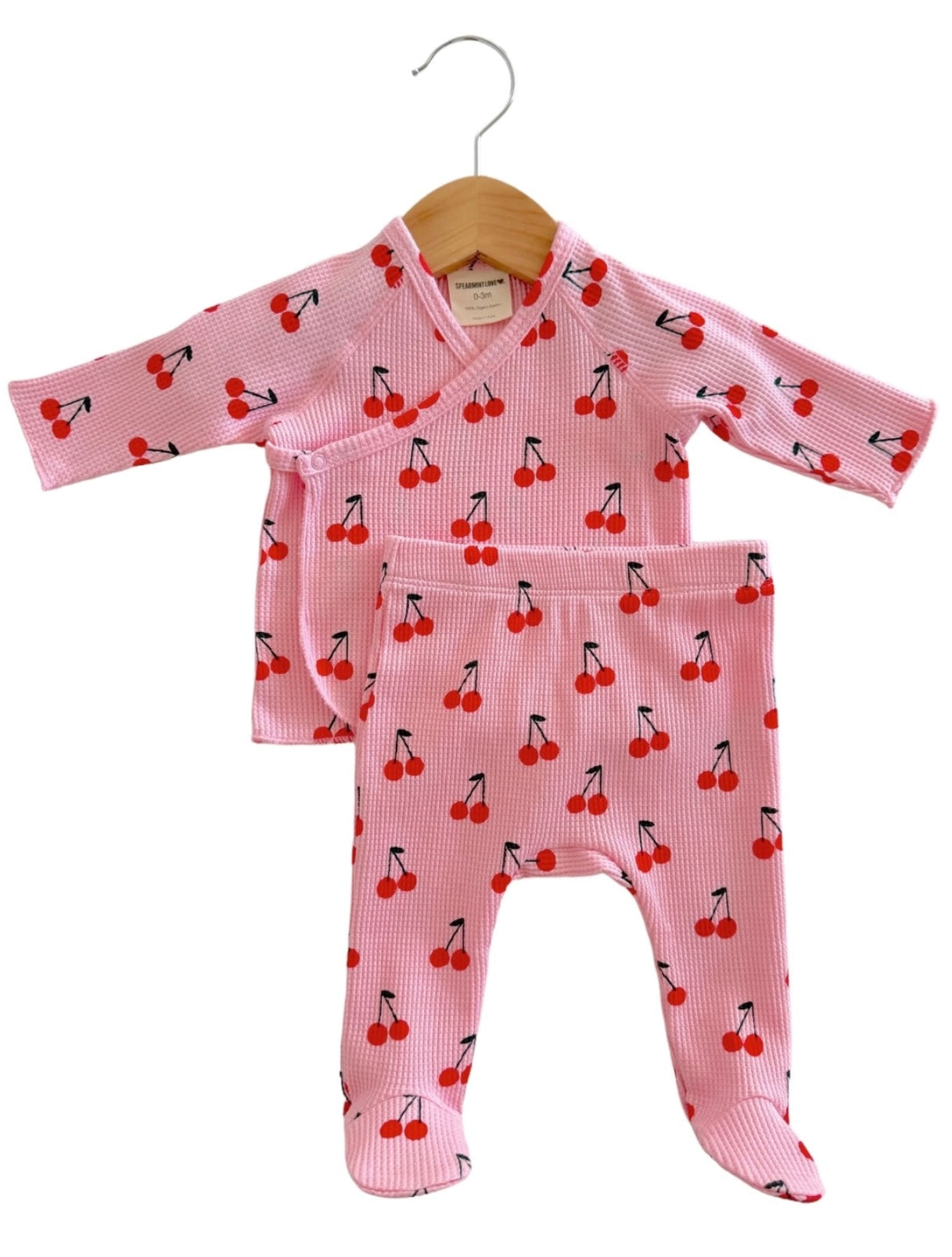 Organic Waffle Kimono & Pant Set | Pink Cherries