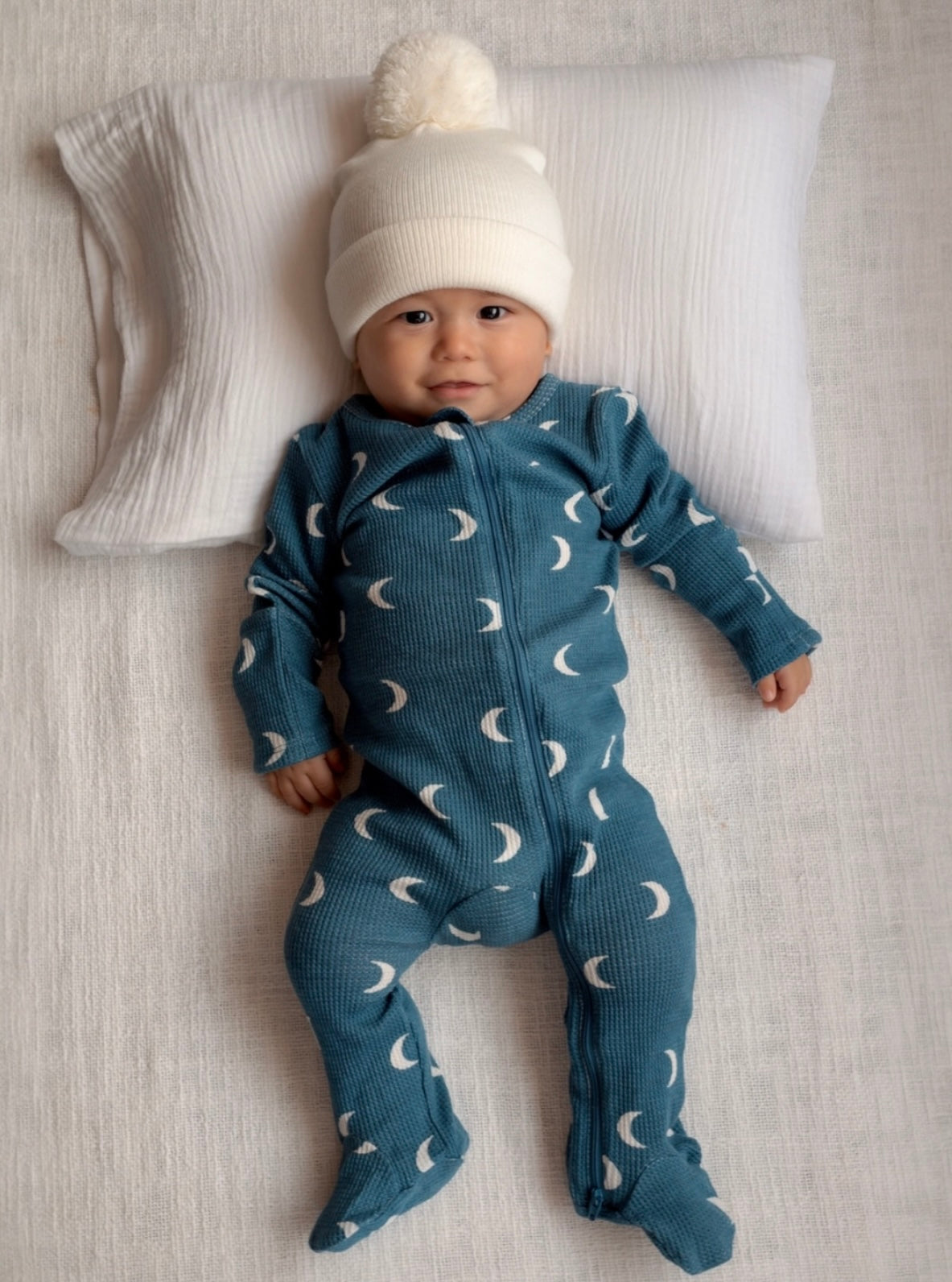 Midnight Moon Organic Waffle 2-Way Zip Footie