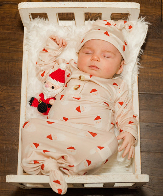 Knotted Gown Set w/ Hat & Headband | Santa Pattern