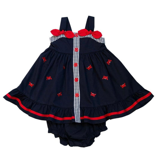 Crab Embroidered Sundress with Bloomers