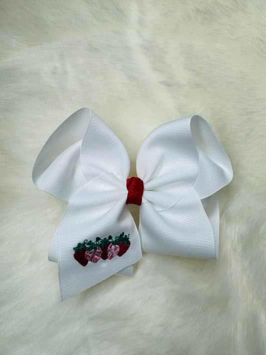 Strawberry Embroidered Hair Bow/Alligator Clip 5 inch