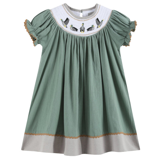 Sage Green Mallard Smocked Dress