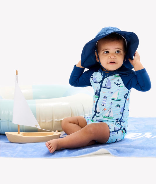 Blue Sweet Sails Boys Long Sleeve Rash Guard Swimsuit