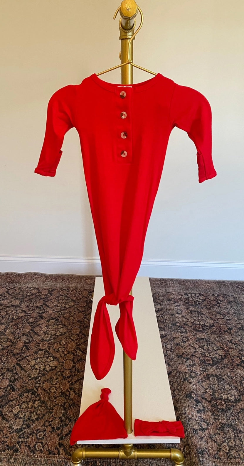 Knotted Gown Set w/ Matching Hat & Bow