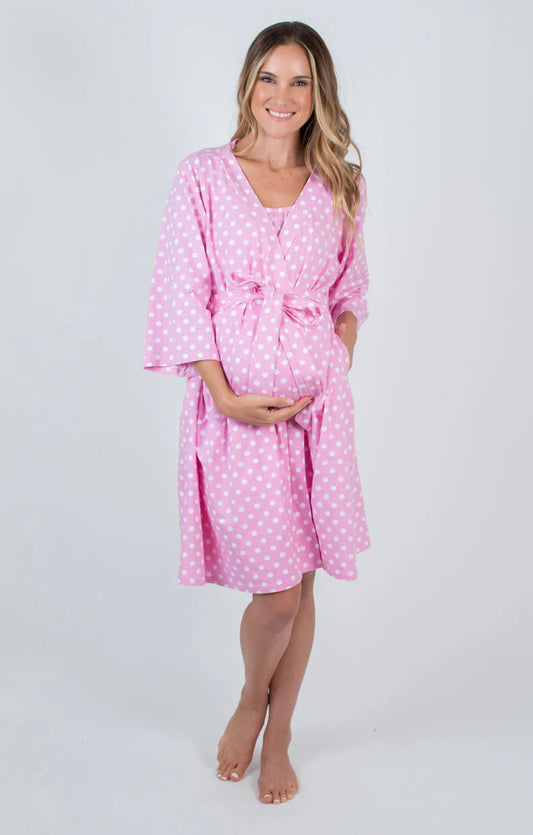 Pink Polkadot Maternity Robe