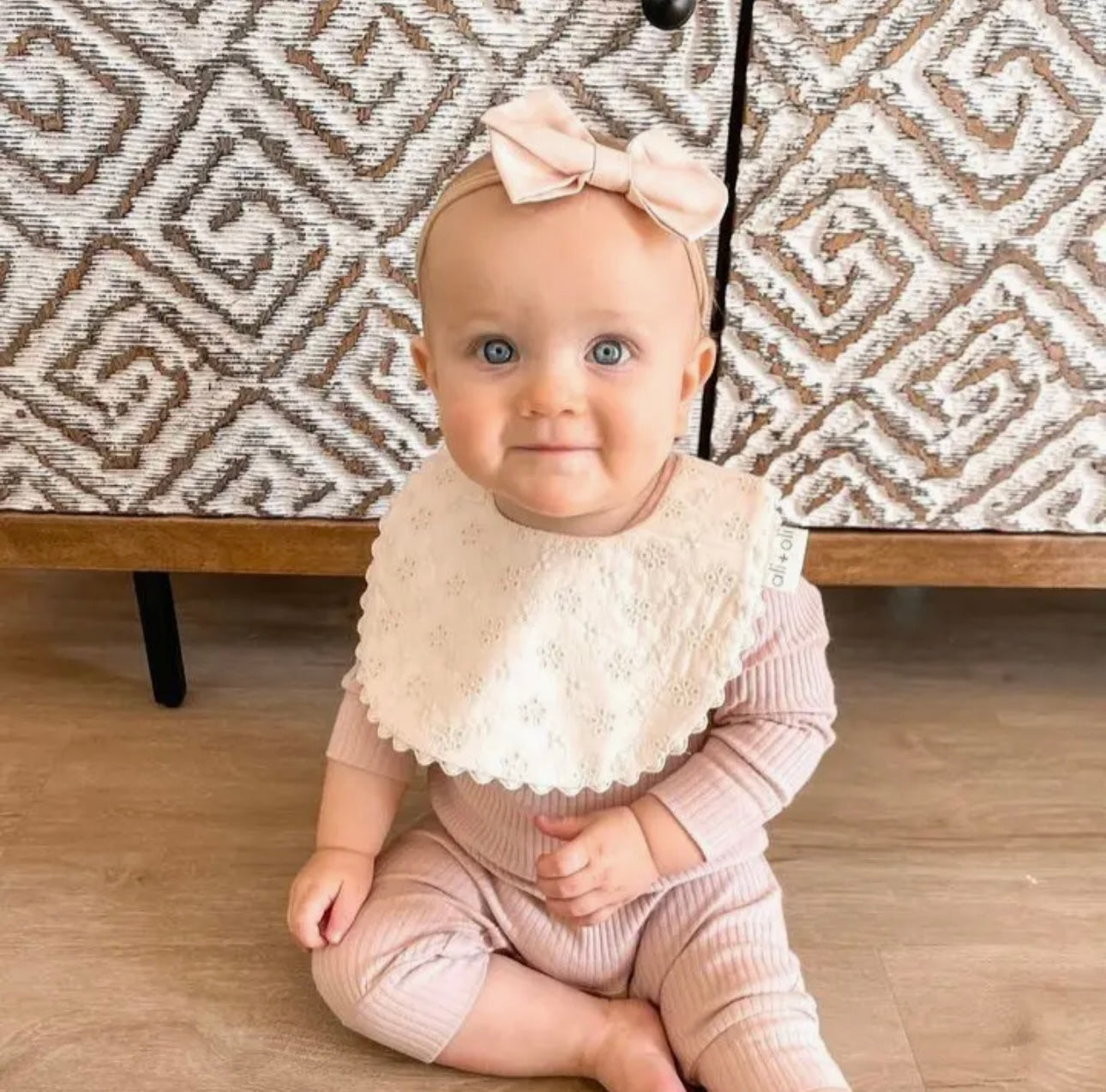 Cotton Baby Bib Double-Sided | Eyelet Flowers