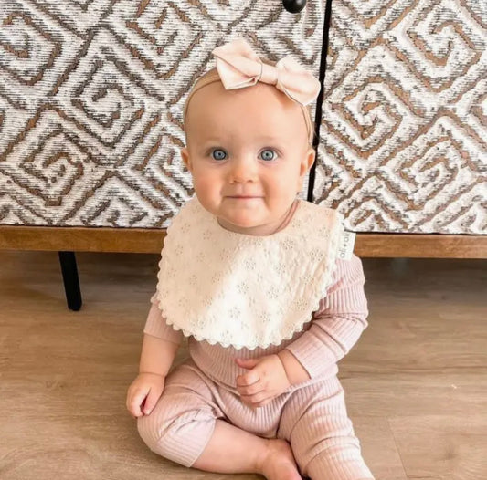 Cotton Baby Bib Double-Sided | Eyelet Flowers