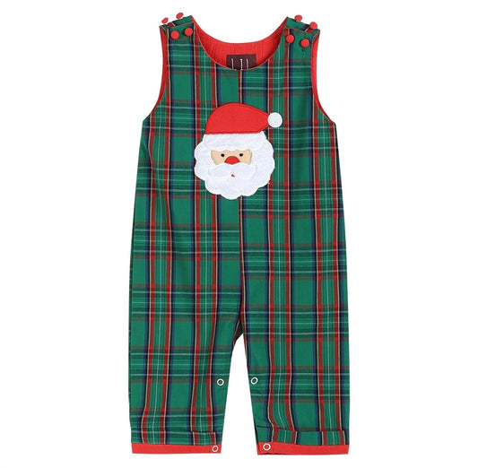 Christmas Green Gingham Santa Overalls