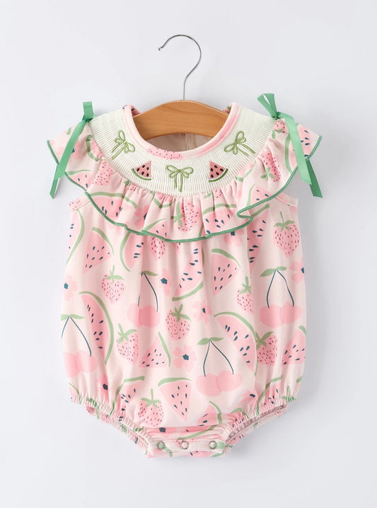 Watermelon Embroidered Smocked Baby Romper