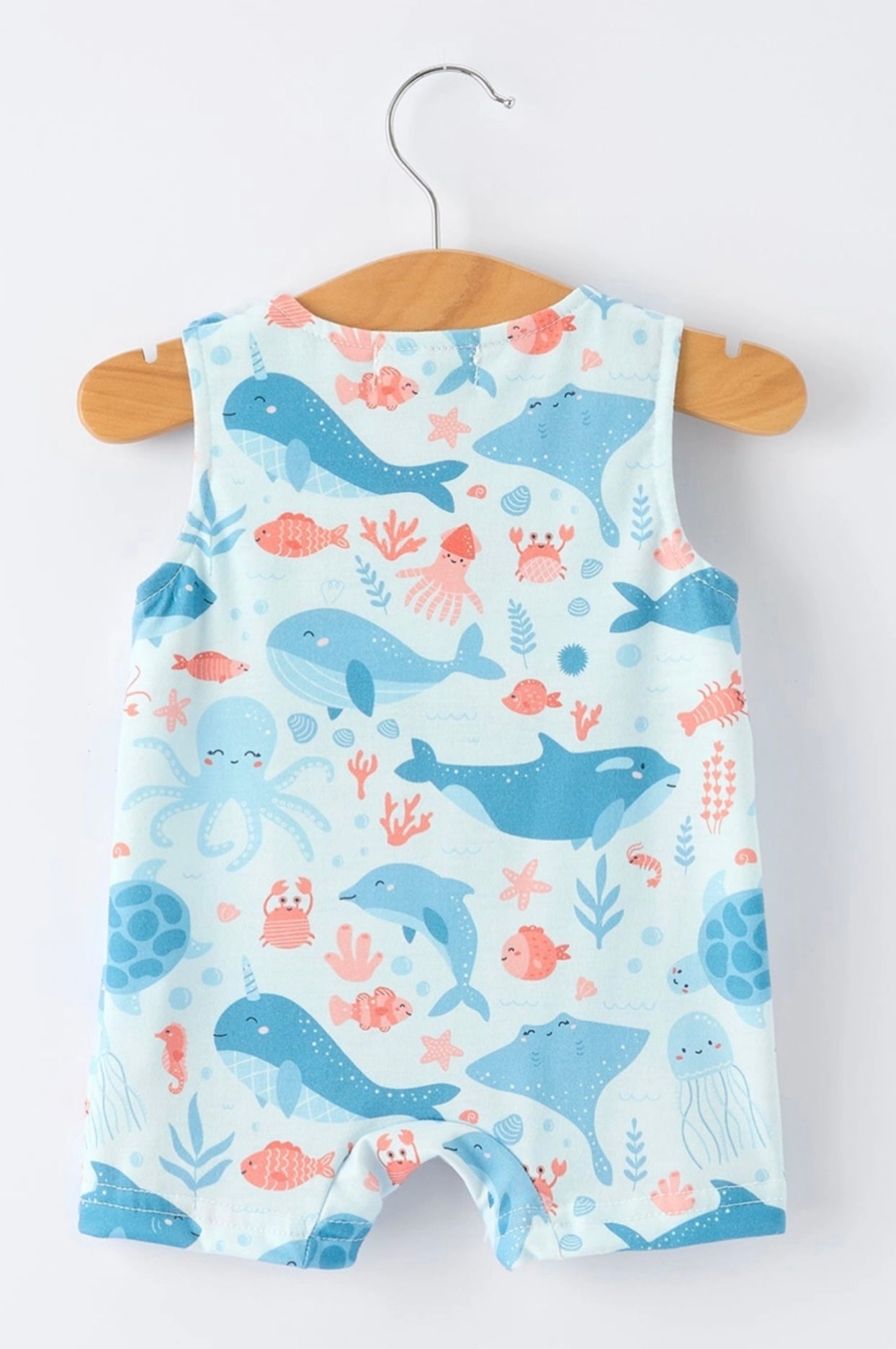 Marine Animal Smocking Embroidered Romper