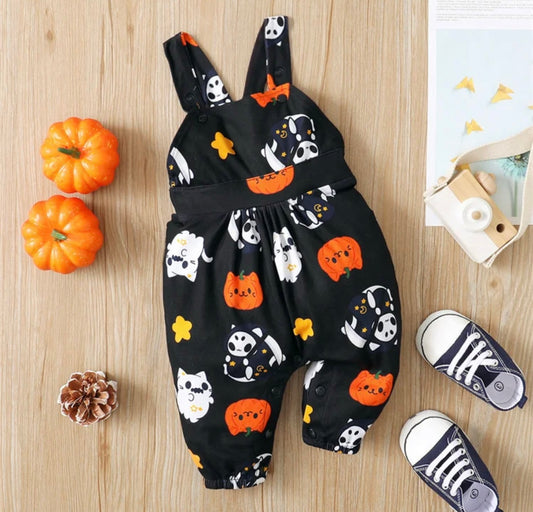 Pumpkin Ghost Overalls | Black