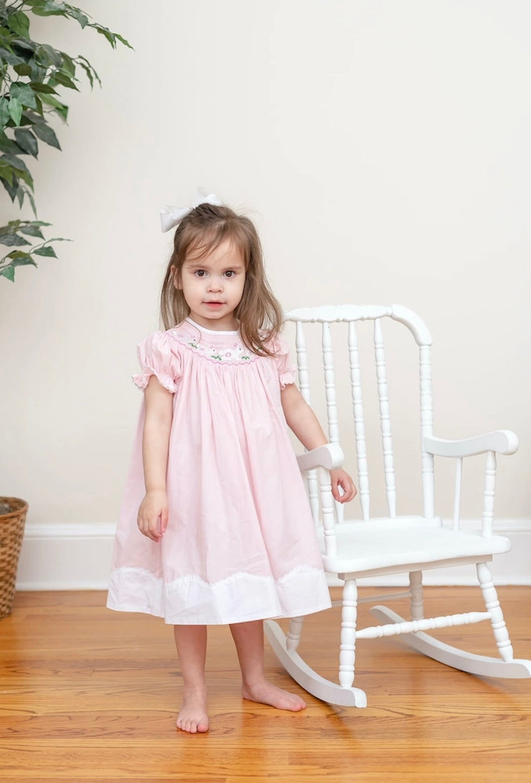 Lil Cactus Light Pink Easter Bunny Smocked Bishop Dress