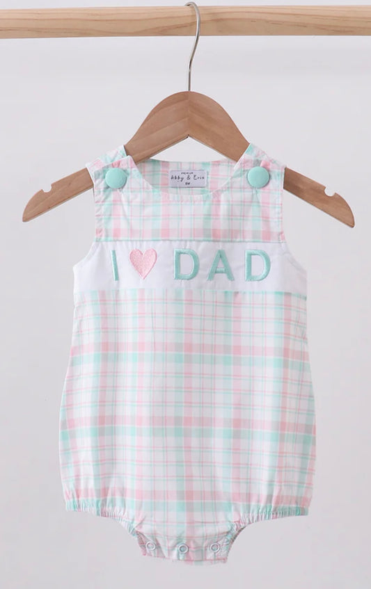 I Love Dad Embroidered Plaid Bubble
