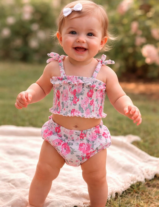 Muslin Smocked Ruffle Top & Bloomer