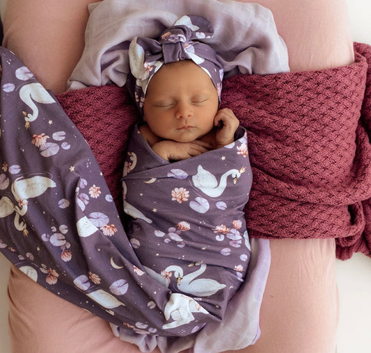Midnight Swan Organic Jersey Wrap & Topknot Set