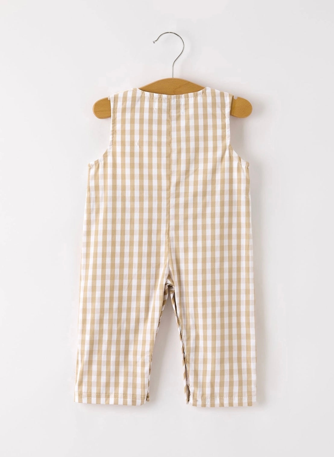 Thanksgiving Apricot Plaid Chick Embroidered Romper