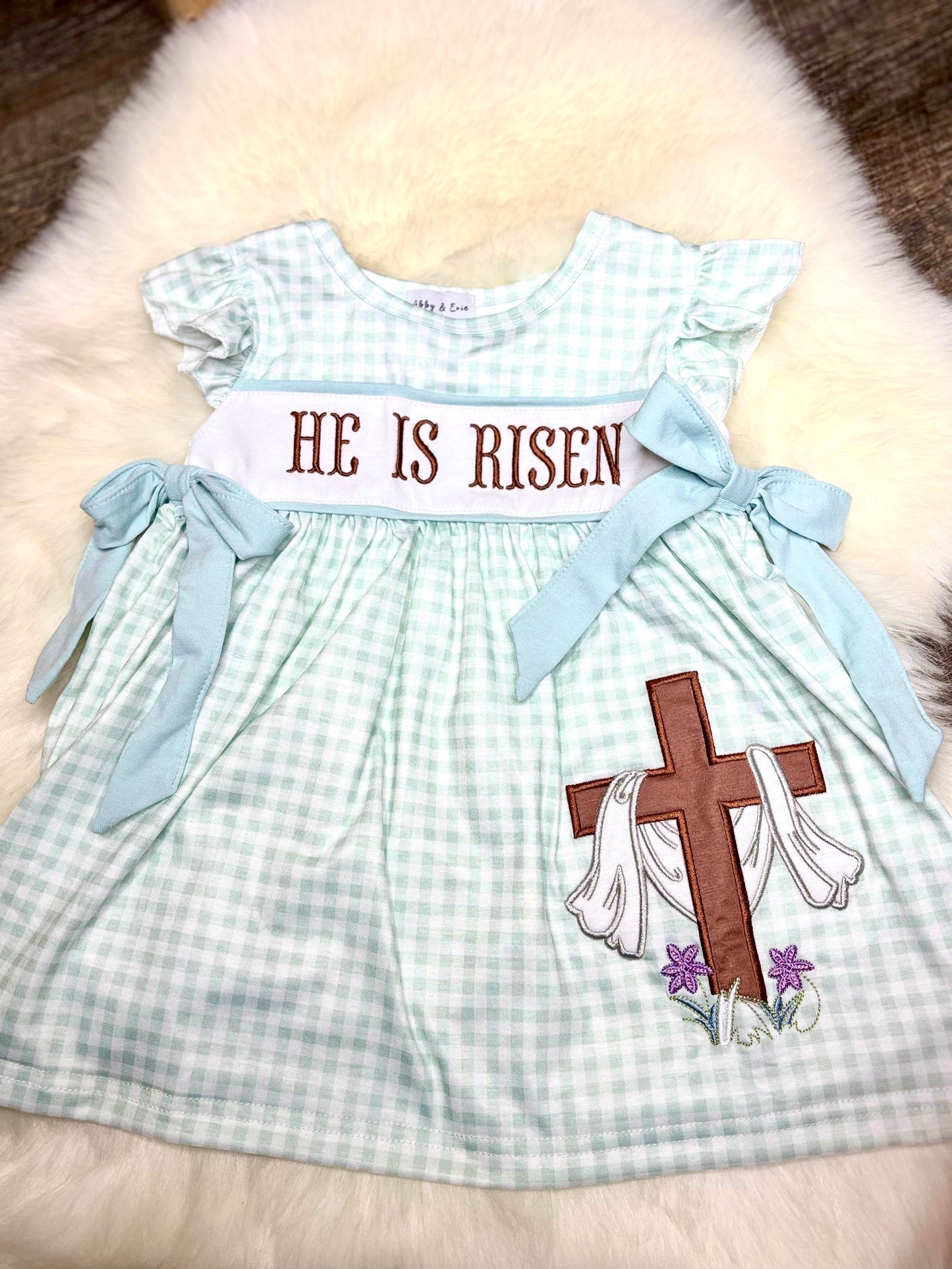 Easter He Is Risen Embroidered Girl Dress