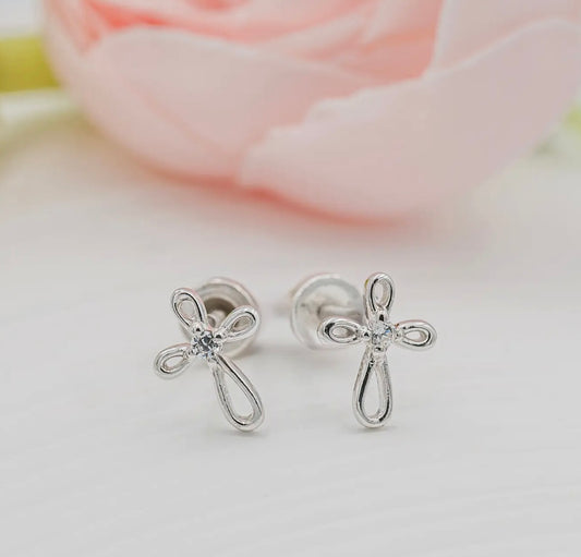Sterling Silver Screw-Back Cross Earrings