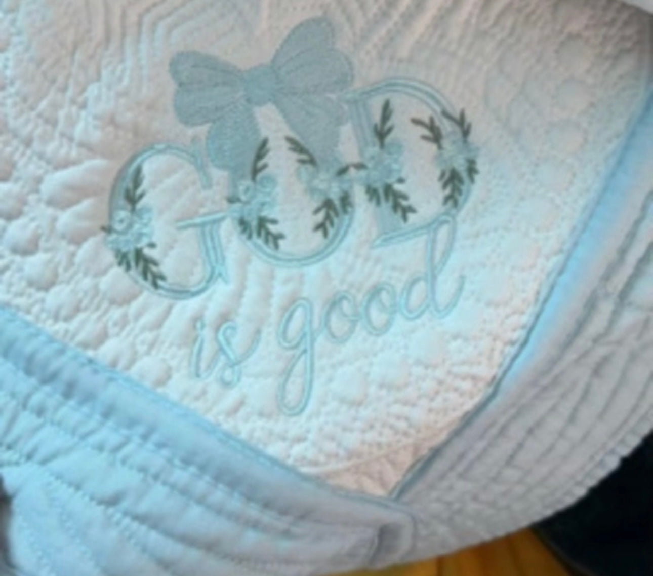 Heirloom Baby Quilt - God is Good - Baby Blue
