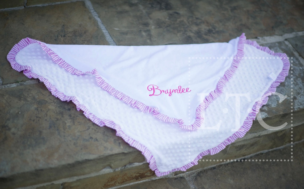 Pink Seersucker Trim Minky & Cotton Baby Blanket