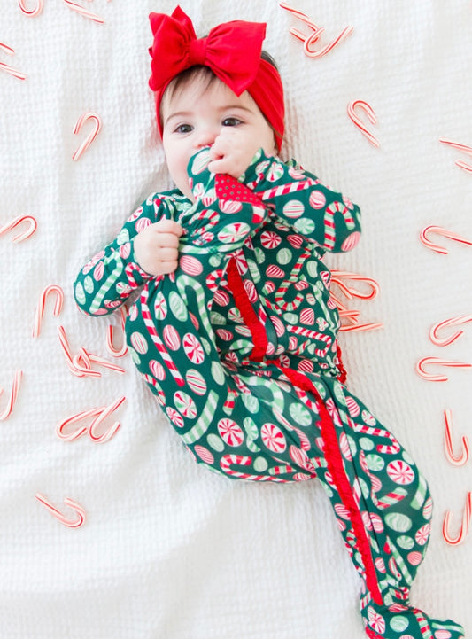 RuffleButts Baby Girls Peppermint Bamboo Pajamas