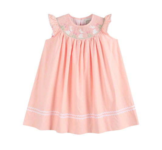 Pink Easter Bunny Smocked Bishop Dress