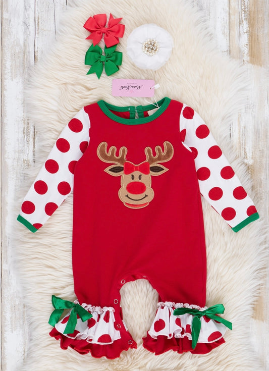 Girls Christmas Reindeer Romper