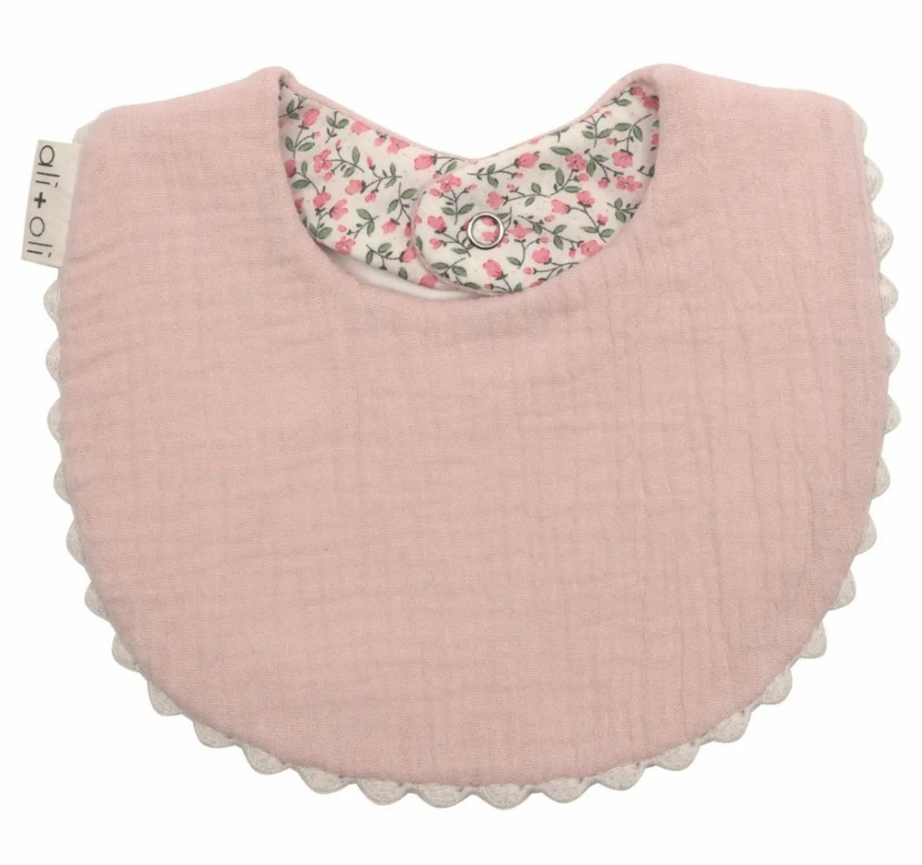 Muslin Cotton Baby Bib Double Sided | Pink Flowers