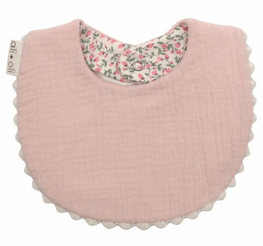 Muslin Cotton Baby Bib Double Sided | Pink Flowers