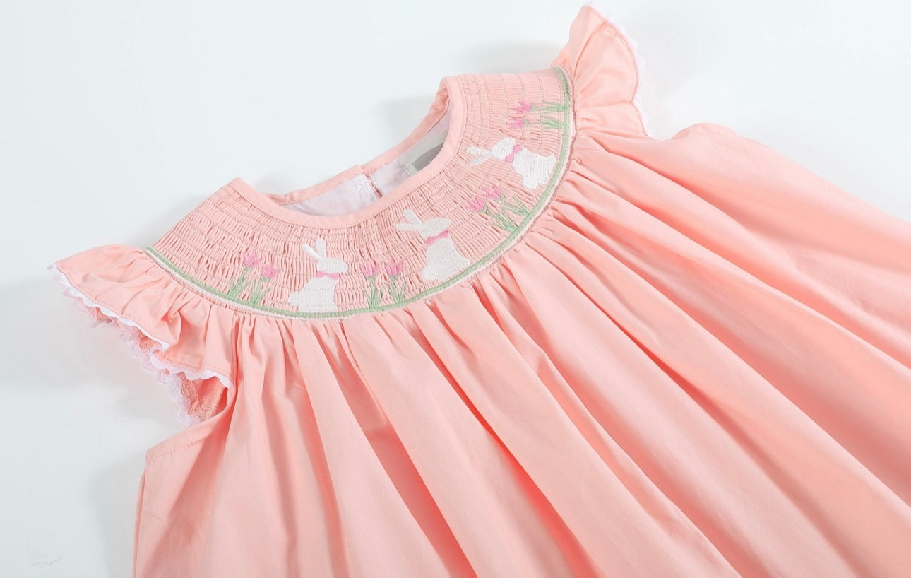 Pink Easter Bunny Smocked Bishop Dress