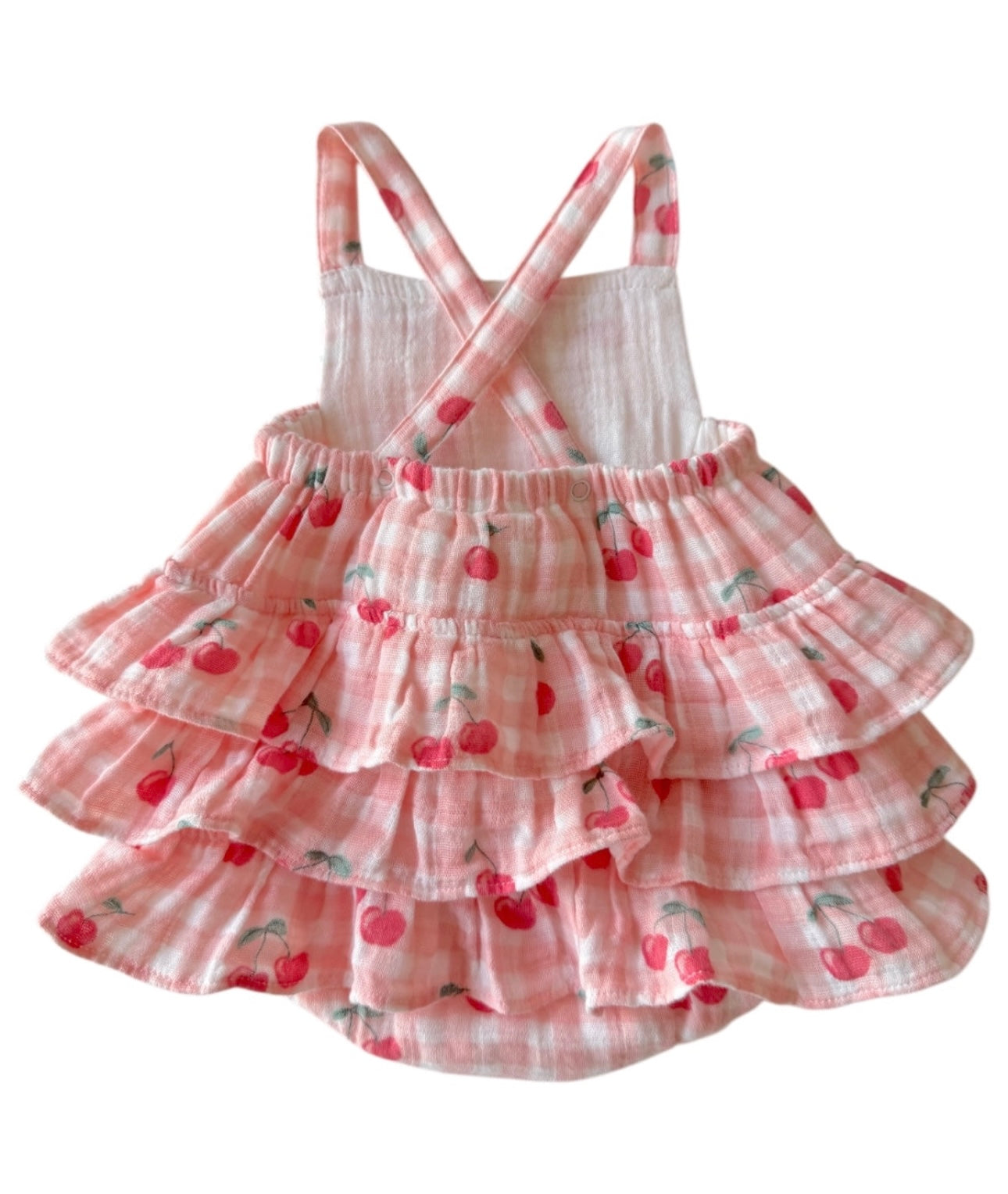 Gingham Cherries Muslin Ruffle Sunsuit
