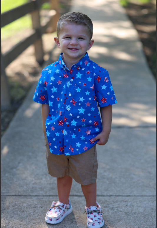 Boys Star Short Sleeve Button Up Shirt