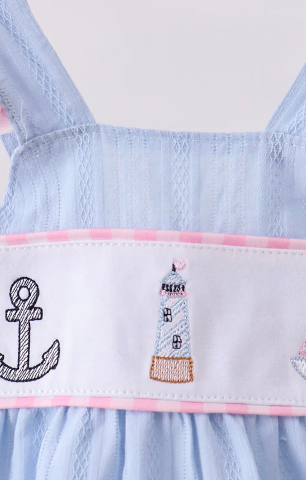 Blue Sailboat Embroidered Ruffle Bubble
