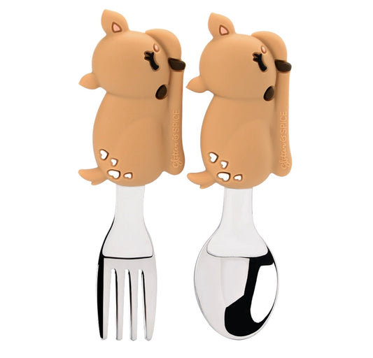 Deer Learn to Eat Fork and Spoon Set