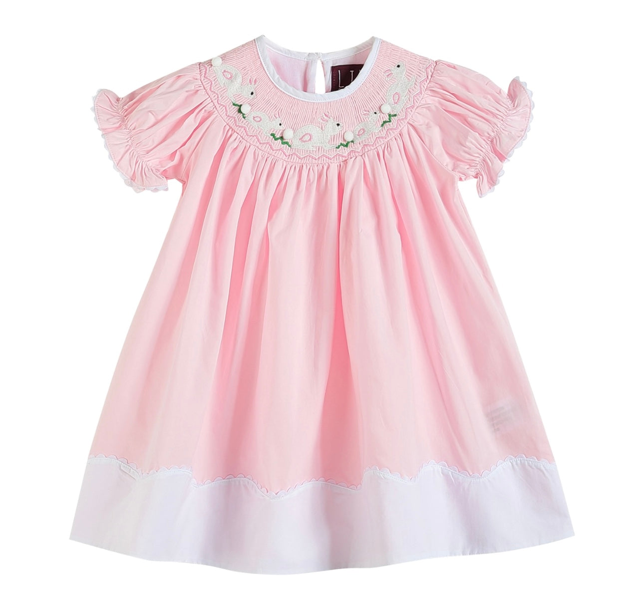 Lil Cactus Light Pink Easter Bunny Smocked Bishop Dress