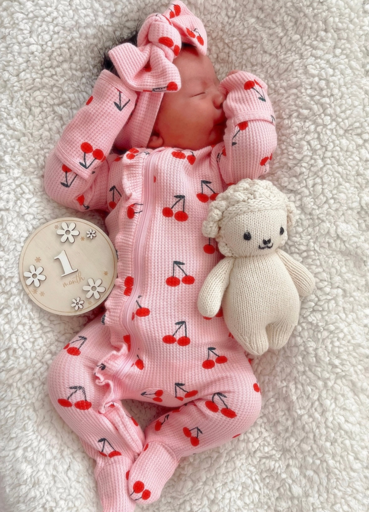 Pink Cherries Organic Waffle 2-Way Zip Footie