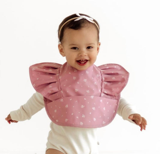 Pink Flower Frill Snuggle Bib