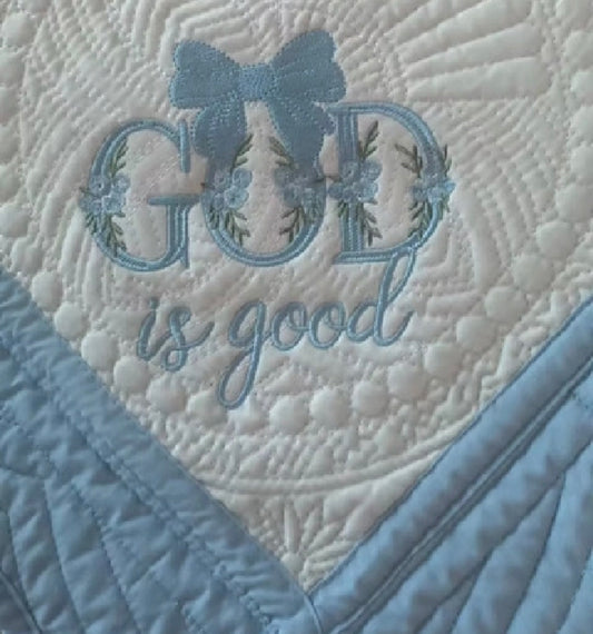 Heirloom Baby Quilt - God is Good - Blue